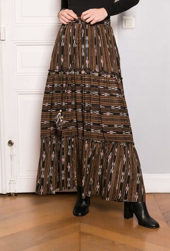 Long skirt printed with LUREX, embroidered with sequins and tightenable with cord 4