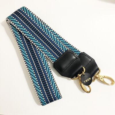 Anse jacquard bleu- cuir noir