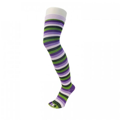 TOETOE® Essential Everyday Unisex Over-Knee Stripy Cotton Toe Socks - Forest