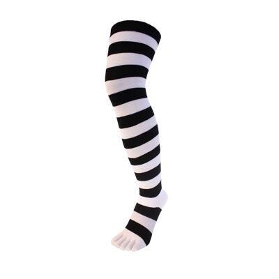 TOETOE® Essential Everyday - Calcetines unisex por encima de la rodilla con puntera de algodón a rayas, color blanco y negro