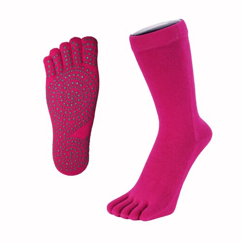 TOETOE® Yoga & Pilates Anti-Slip Sole Cotton Mid-Calf Toe Socks - Fuchsia