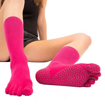Chaussettes mi-mollet en coton à semelle antidérapante TOETOE® Yoga & Pilates - Fuchsia 2
