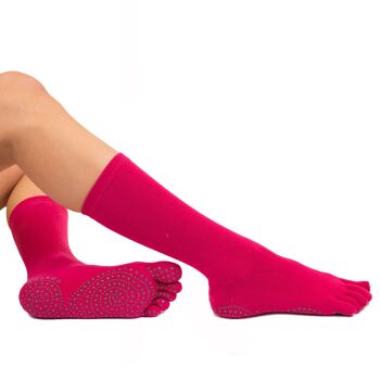 Chaussettes mi-mollet en coton à semelle antidérapante TOETOE® Yoga & Pilates - Fuchsia 4