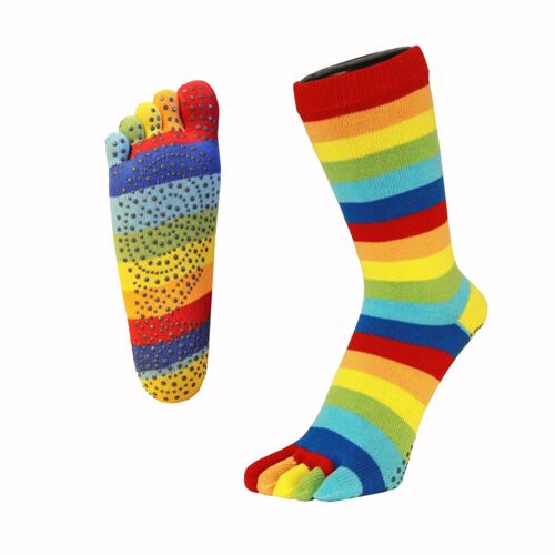 TOETOE® Yoga & Pilates Anti-Slip Sole Cotton Mid-Calf Toe Socks - Rainbow