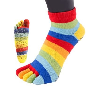 TOETOE® Yoga & Pilates Trainer-Zehensocken mit Anti-Rutsch-Sohle aus Baumwolle – Regenbogen