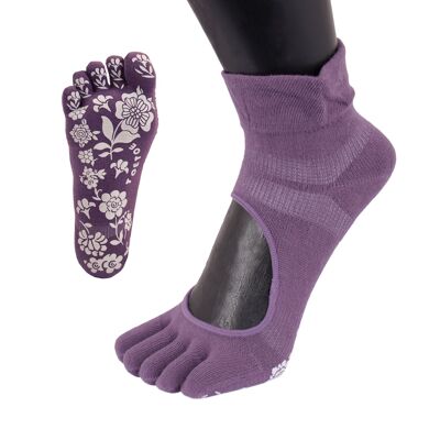 TOETOE® Yoga & Pilates Anti-Slip Sole Serene Ankle Cotton Toe Chaussettes - Lilas