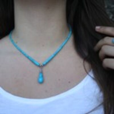 Native American Turquoise bead and stone drop necklace