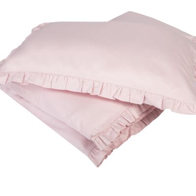 Biancheria da letto rosa cipria con balza