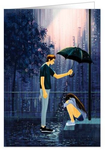 Homme tenant un parapluie sur une femme (SKU : 1936)