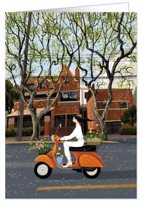 Woman riding a scooter (SKU: 1942)