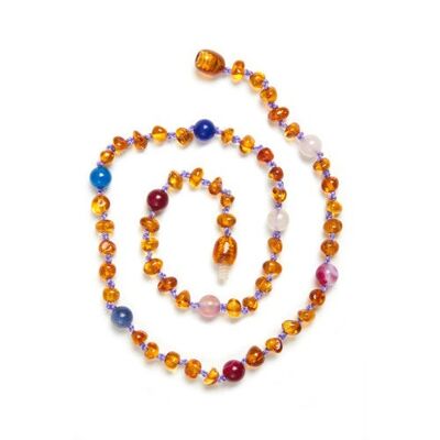 Anna - Honey Amber & Gemstone Anklet  Necklace - 12 cm / sku198