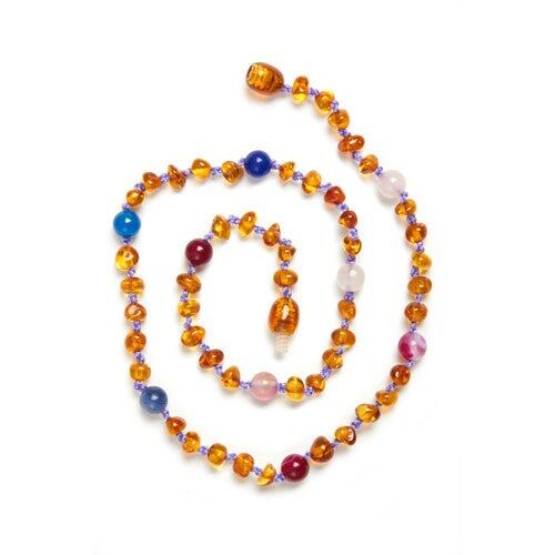 Anna - Honey Amber & Gemstone Anklet  Necklace - 23 cm / sku209