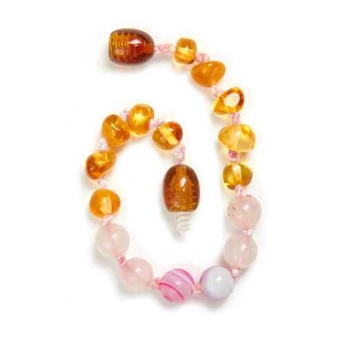 Candyfloss - Honey Amber & Gemstone Anklet  Necklace - 15 cm / sku299