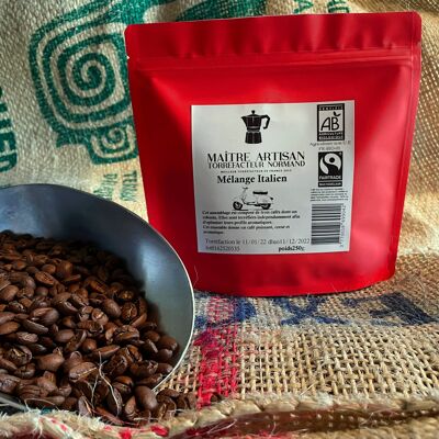 Grano de café de mezcla italiana orgánico y de comercio justo