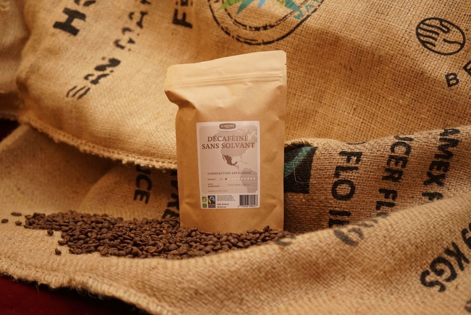 Organic and fair trade solvent-free decaffeinated coffee
ground