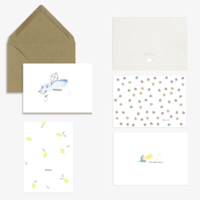 Lot de 5 mini cartes merci