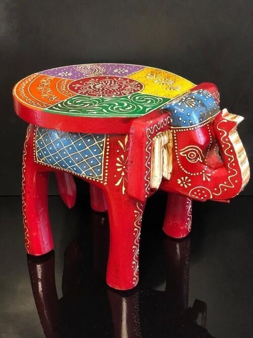 Wooden hand crafted & hand painted beautiful elephant shape decorative stool – 8″ multicolour flower