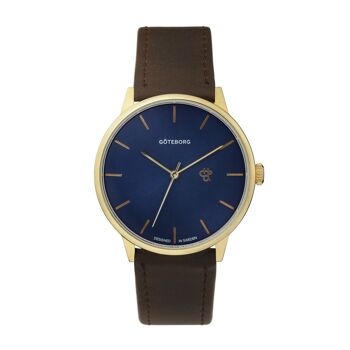 KHORSHID GÖTEBORG navy metal blue / brown vegan leather strap 1