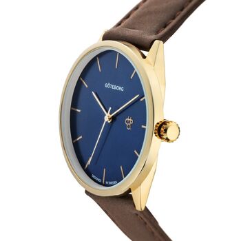 KHORSHID GÖTEBORG navy metal blue / brown vegan leather strap 2