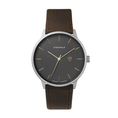 KHORSHID STOCKHOLM gun metal/ brown vegan leather strap