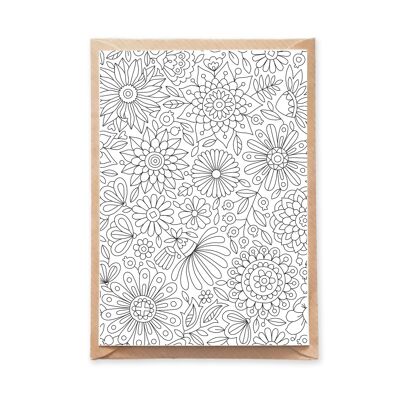 Flowers Pattern Coloring Postcard