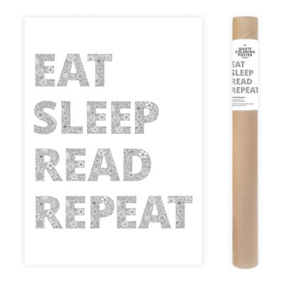 Floral Coloring Poster, Eat Sleep Read Repeat