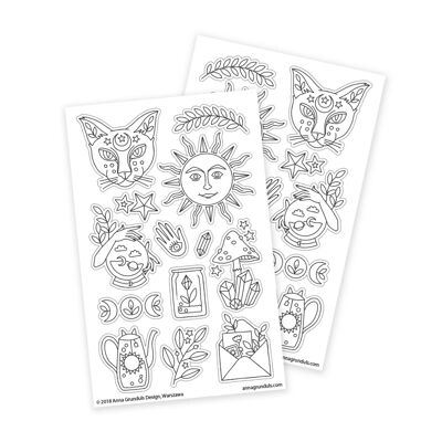 Magic Coloring Stickers with Cat, 2 Sheets