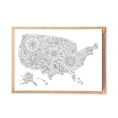 Flowers USA Coloring Map Postcard