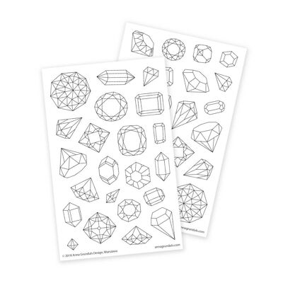 Gemstones Coloring Stickers, 2 Sheets