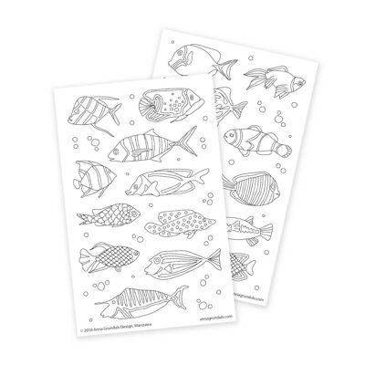 Fish Coloring Stickers, 2 Sheets