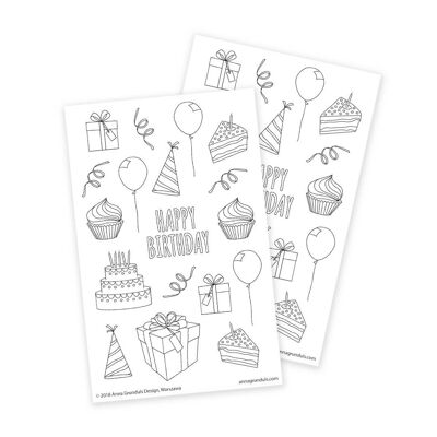Happy Birthday Coloring Stickers, 2 Sheets