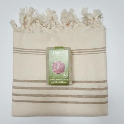 Vintage Baumwolle Hammam Handtuch | Latte auf Natur