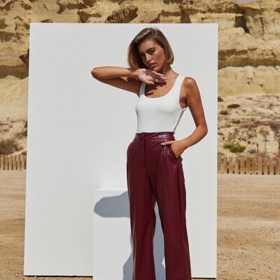 Jane faux leather straight burgundy trousers