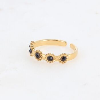 Bague Lucie dorée avec strass noires 4