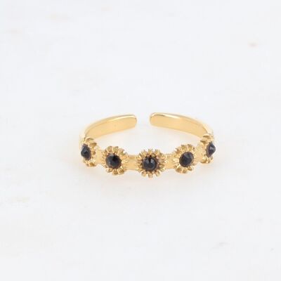 Gold Lucie ring with black rhinestones