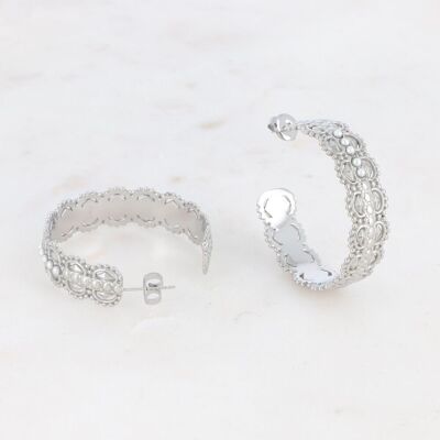 Ronie rhodium hoop earrings with pearly balls