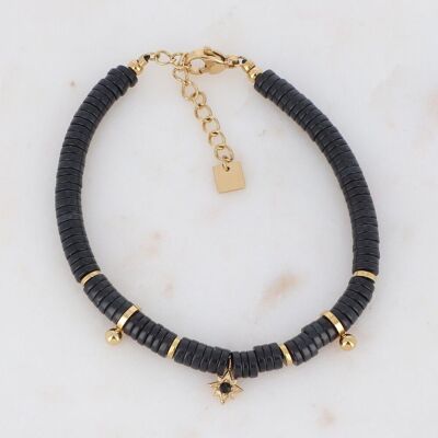 Bracelet Kenza doré avec pierres teintées noires et cristal noir