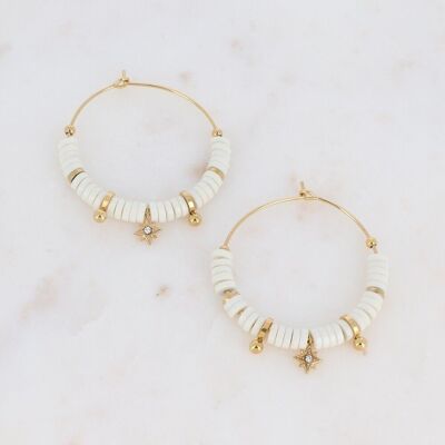 Kenza golden hoop earrings with white pearls, star with white crystal