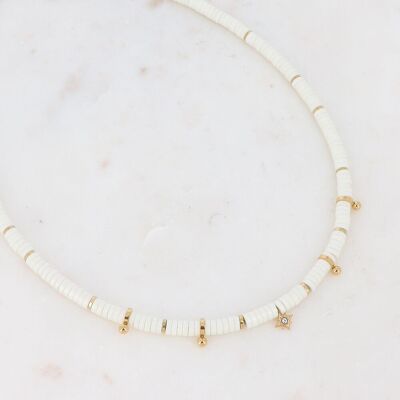 Goldene Kenza-Halskette mit weißen Perlen und weißem Zirkonia-Stern