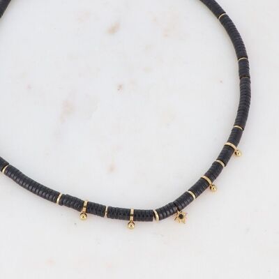 Goldene Kenza-Halskette mit schwarzen Perlen und schwarzem Zirkonia-Stern