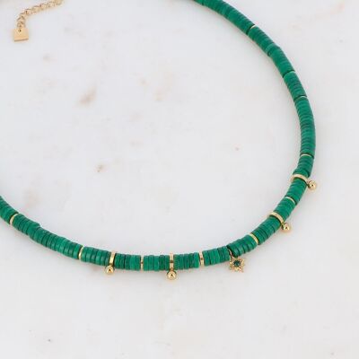 Collier Kenza doré avec perles vertes et étoile au zircone vert