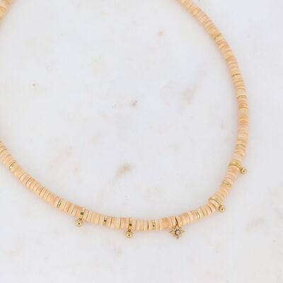 Goldene Kenza-Halskette mit beigen Perlen und beigem Zirkonia-Stern