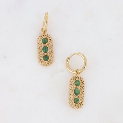 Amber hoop earrings - 3 green jasper stones on an openwork oval rosette