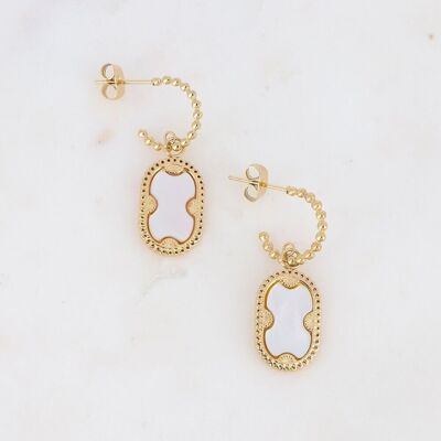 Ambroisine golden hoop earrings with white mother-of-pearl stone