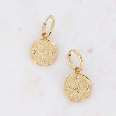 Golden Poppy hoop earrings with rhombus and white zirconium