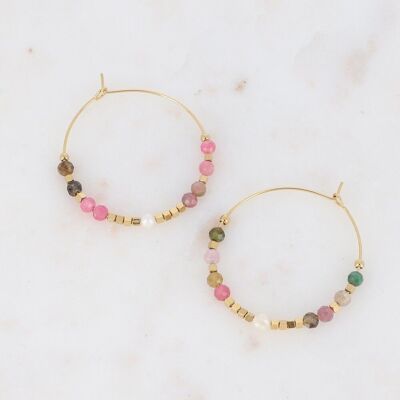 Golden Bracéline hoop earrings with Tourmaline stones