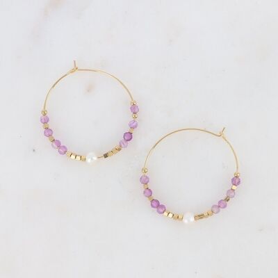 Bracéline golden hoop earrings with natural amethyst stones