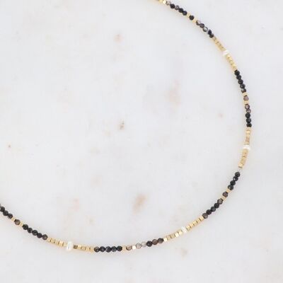 Golden Bracéline necklace with black Agate stones