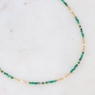 Goldene Bracéline-Halskette mit grünen Achatsteinen