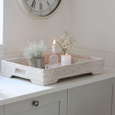 Whitewash Rattan Tray